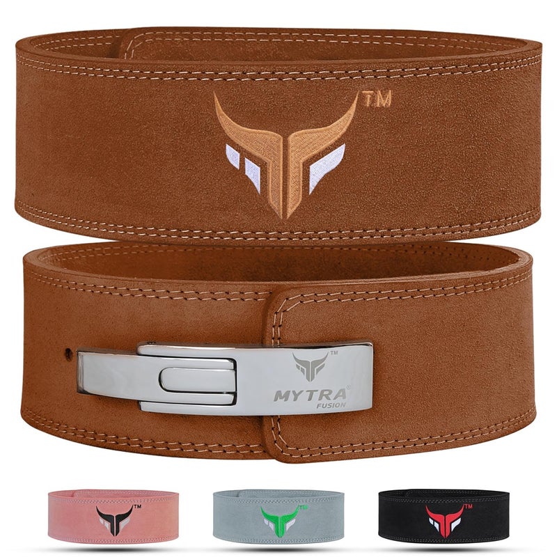 Mytra Fusion Gym Belt quality adjustable steel Lever Buckle Weight Lifting Leather Deadlifts Olympic Powerlifting Bodybuilding Fitness Workout Training Mytra Fusion heavy lifts competition mens women maximum back support intense stability secure tight fit squat Powrlifting Powelifting Weightlfting Gymbelts Squatbeltz Deadlifttbelt - Image 1